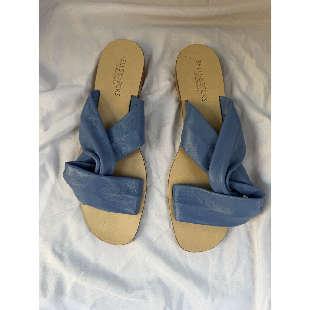 Bells & Becks Blue Leather Slip-On Slide Sandals Made in Italy Women Size 9.5